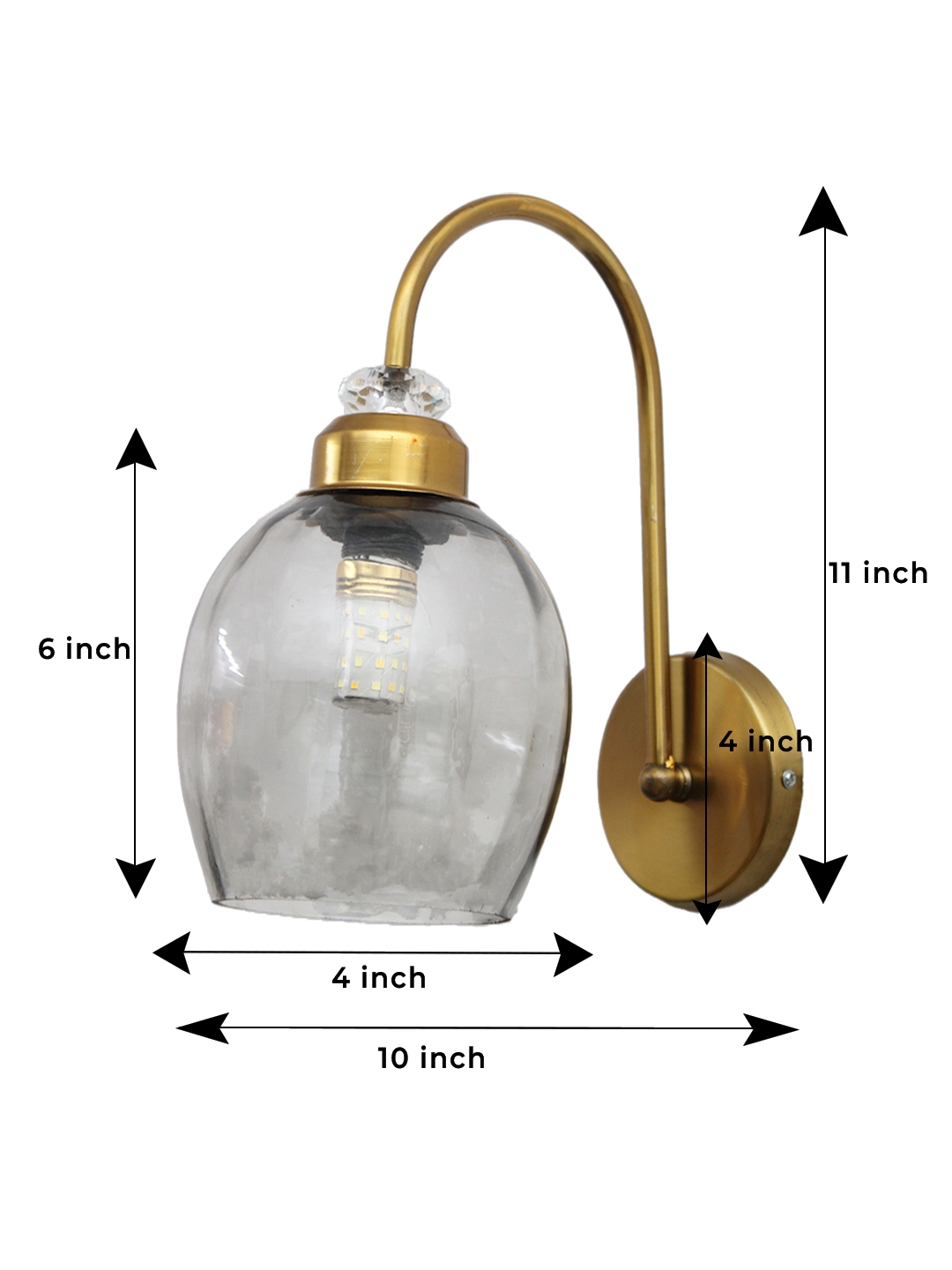 Antique Brass Smoked Glass Wall Sconce Antique brass smoked glass wall light with curved arm and round wall mount