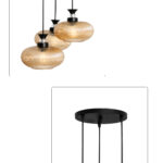 Amber Ribbed Glass cluster hanging light with four textured glass pendant shades, black metal fittings, and layered design for modern interior lighting.