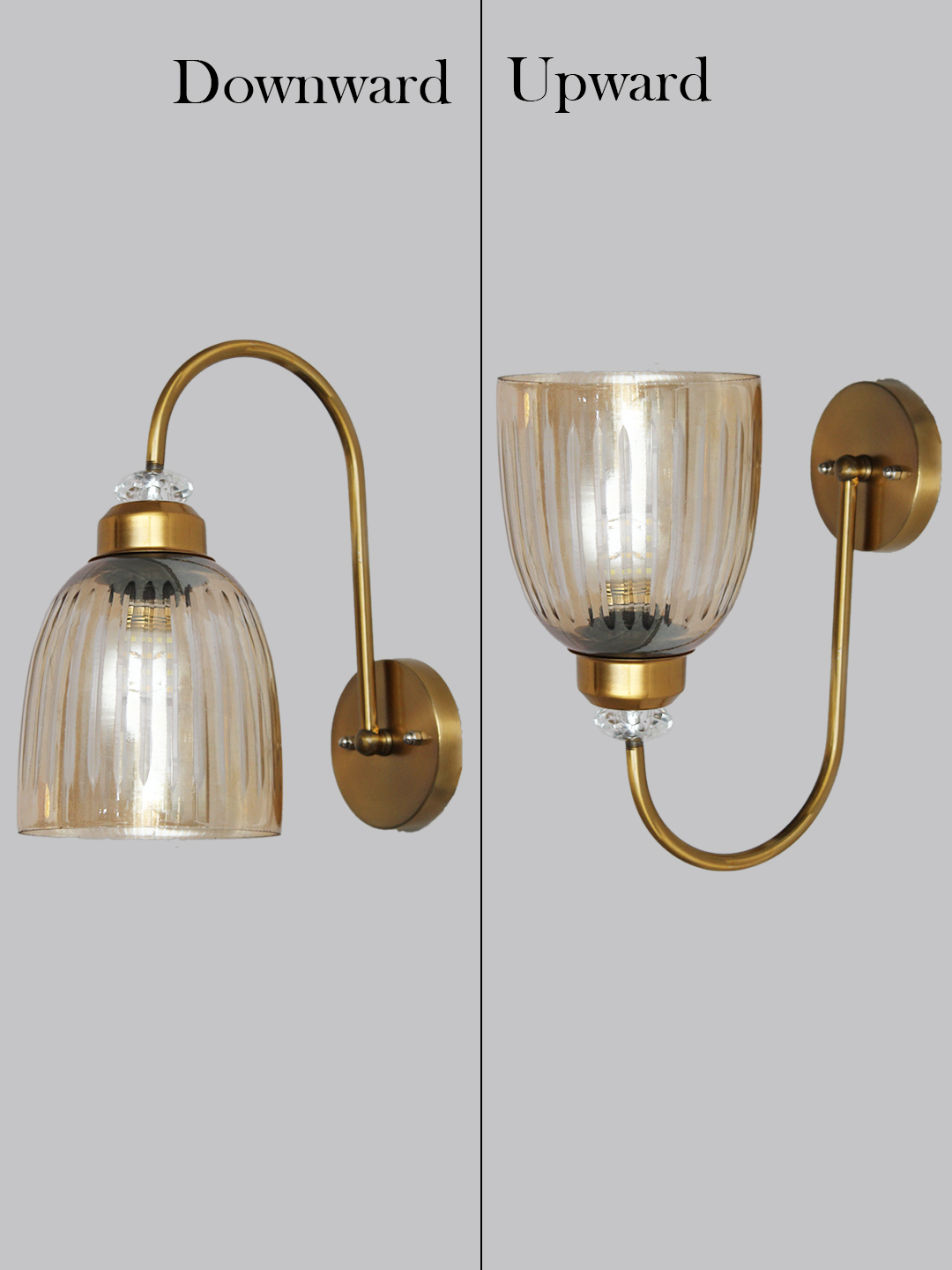 Antique Brass Amber Ribbed Glass Wall Light