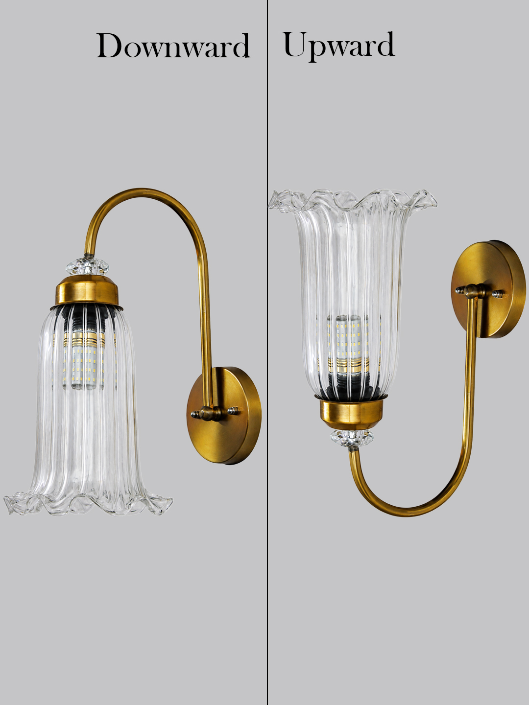 Antique Brass Fluted Glass Wall Sconce Antique brass fluted glass wall light with curved arm and decorative textured glass shade
