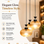 Amber Ribbed Glass cluster hanging light with four textured glass pendant shades, black metal fittings, and layered design for modern interior lighting.