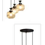 Clear Ribbed Glass cluster hanging light with three pendant shades, black metal fittings, and adjustable drops for modern dining room and living room interiors.