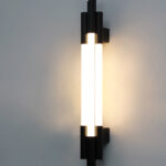 Black vertical LED wall light with multiple white diffusers and slim modern design