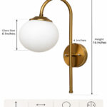 Gold finish wall light with Round White Glass globe and curved arm for modern home decor