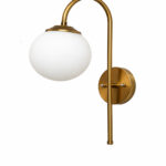 Gold finish wall light with Round White Glass globe and curved arm for modern home decor