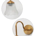 Flower Glass Wall Lamp with antique brass finish and decorative clear floral glass shade.